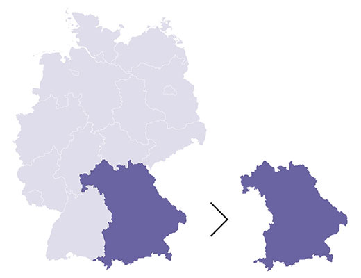 Grafik: Landkarte von Deutschland. Farbliche Hervorhebung des Bundeslands Bayern.